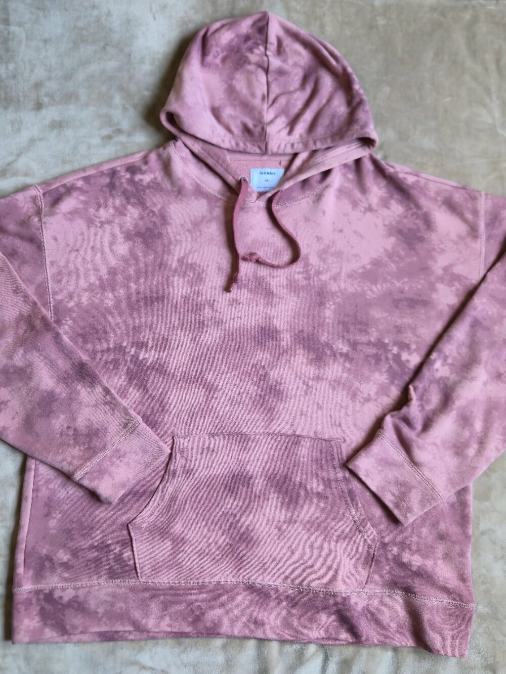 Old Navy Waffle Knit Tie-Dye Pullover Hoodie Dusty Rose Pink Men's XXL